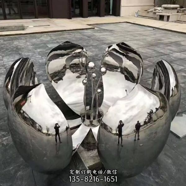 不銹鋼鏡面金屬蓮花擺件商場水景荷花雕塑（3）