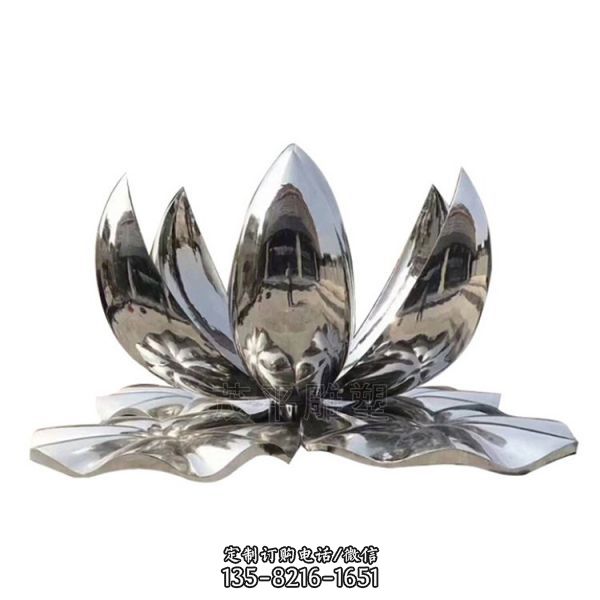 不銹鋼鏡面金屬蓮花擺件商場水景荷花雕塑（6）