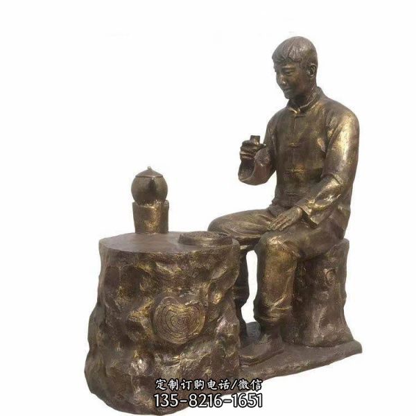 玻璃鋼仿銅品茶人物小品 公園戶外景觀雕塑