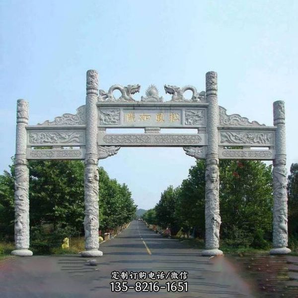 鄉(xiāng)村城鎮(zhèn)大型石雕戶外中式牌坊雕塑（4）