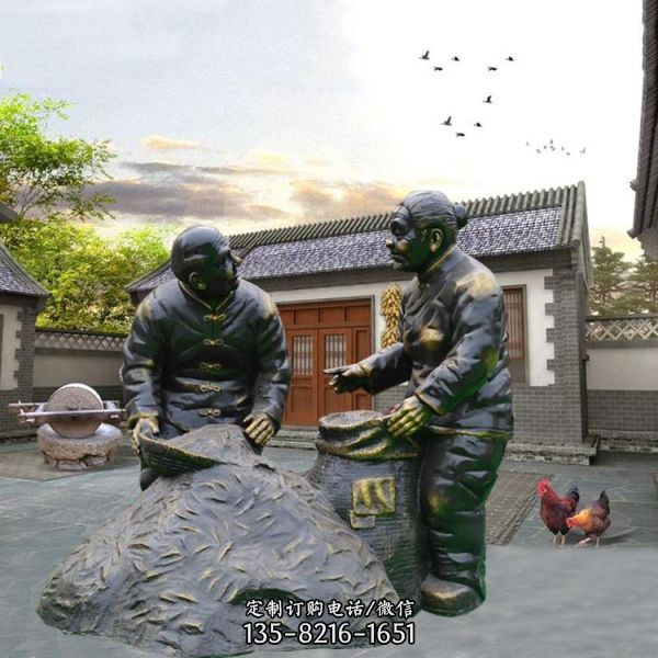 農(nóng)村街道玻璃鋼仿銅園林景觀街道大型豐收糧食的情景小品