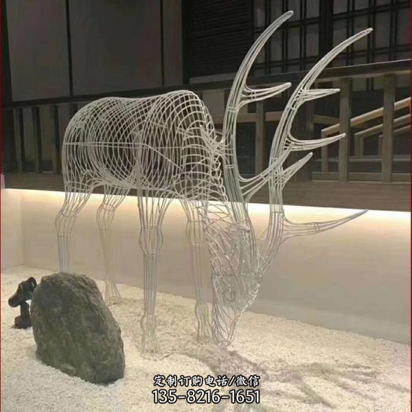 酒店室內裝飾不銹鋼鏤空鹿招財落地景觀雕塑