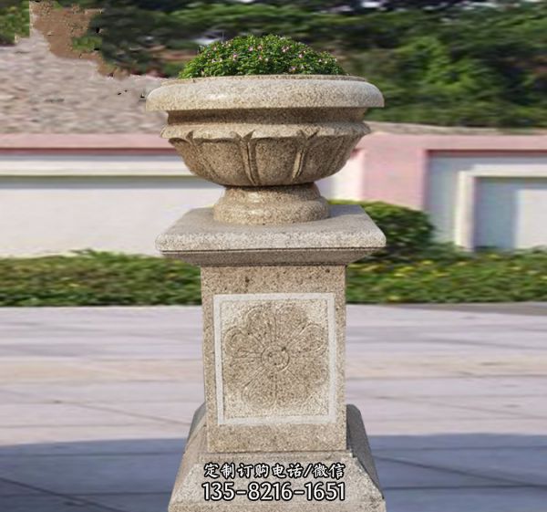 石雕歐式花缽石頭花盆別墅庭院小區(qū)戶外門口花盆雕塑（1）