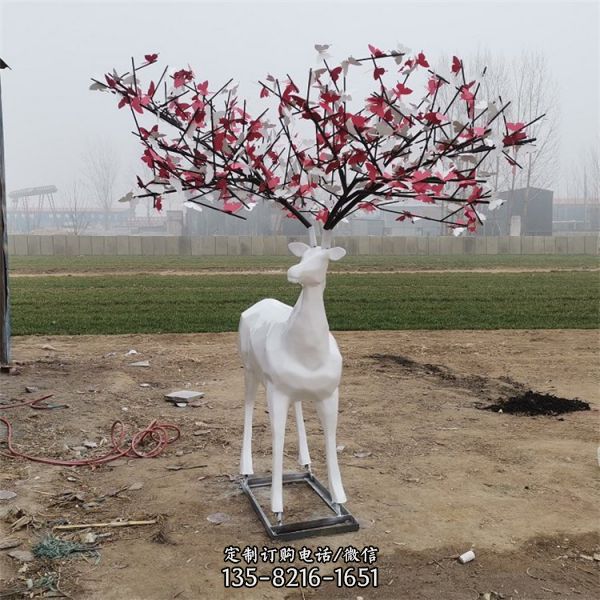公園景區玻璃鋼彩繪幾何戶外仿真梅花鹿雕塑（3）
