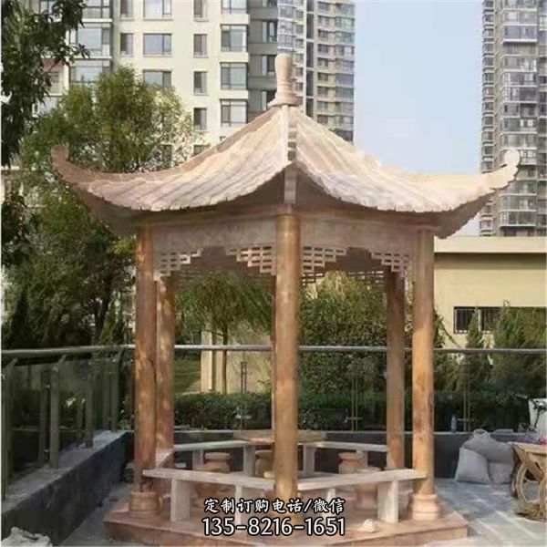 仿古做舊園林石雕涼亭雕塑（1）