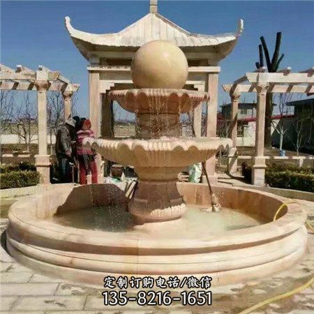 晚霞紅風水球 石雕噴泉 庭院流水擺件噴泉雕塑（1）