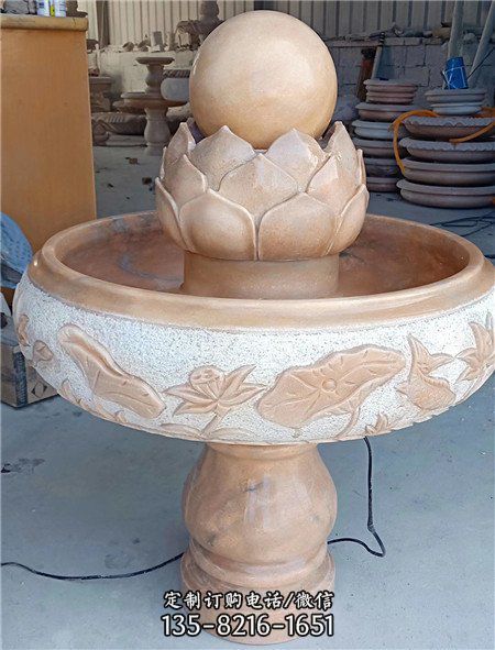 晚霞紅風水球 石雕噴泉 庭院流水擺件噴泉雕塑（2）