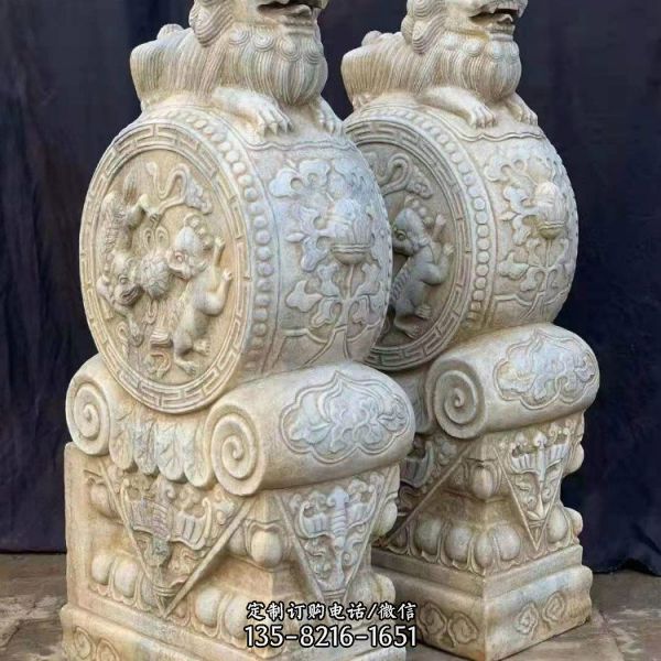 天然大理石雕刻庭院門口鎮宅招財小獅子抱鼓石