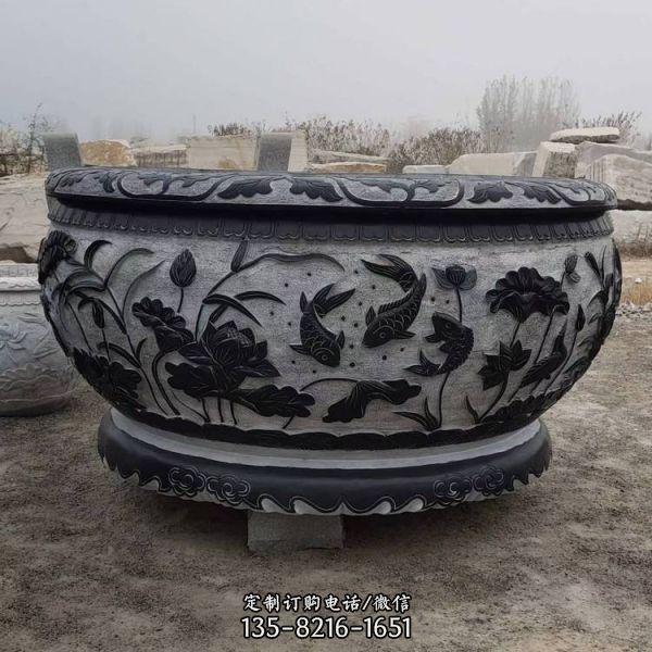 大型蓮花浮雕養花養魚魚缸雕塑