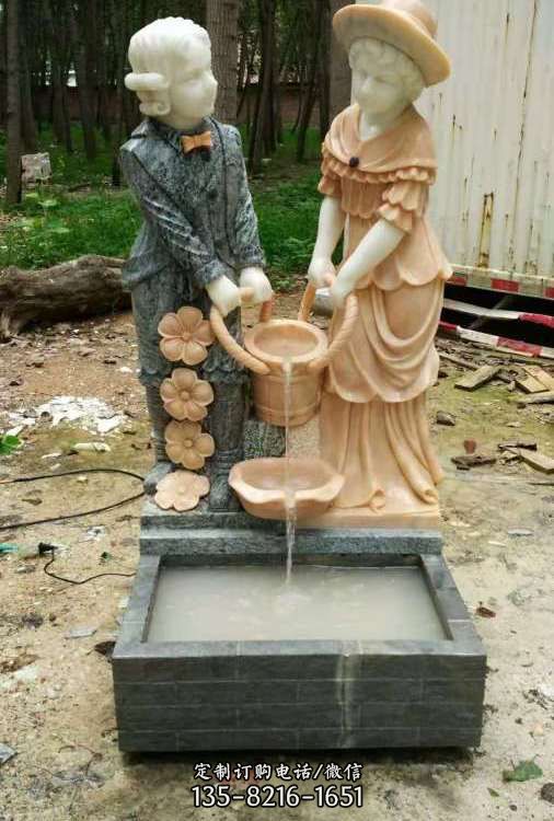 庭院家用天然大理石歐式人物流水噴泉景觀雕塑