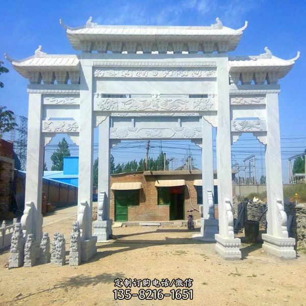戶外村莊大型仿古石雕牌坊雕塑（5）