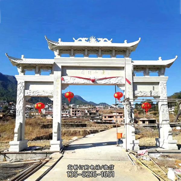 戶外村莊大型仿古石雕牌坊雕塑（4）