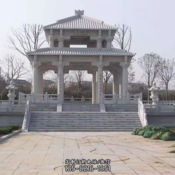 公園廣場大型晚霞紅石雕涼亭（5）