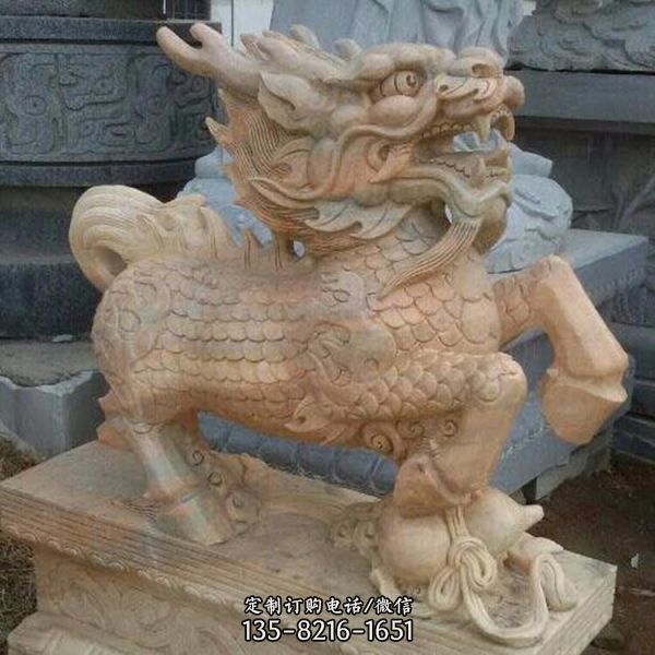 企業公司門前擺放漢白玉石雕獅子瑞獸（1）