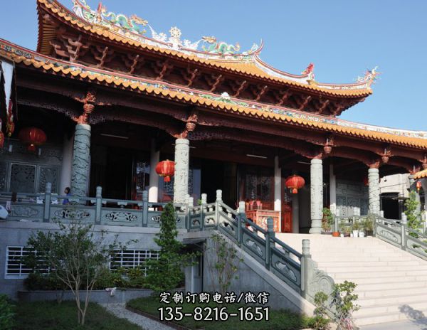 寺廟景點青石浮雕龍柱文化柱防護石欄桿（3）