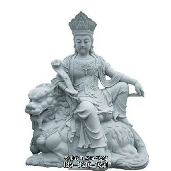 寺廟花崗巖三面觀音坐像石雕 背光觀音菩薩像（3）