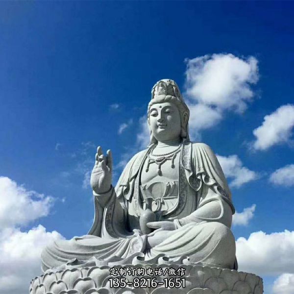 寺廟花崗巖三面觀音坐像石雕 背光觀音菩薩像（4）
