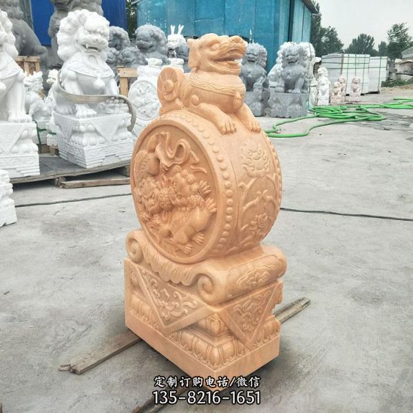 庭院別墅門前擺放青石仿古石抱鼓門墩擺件（3）