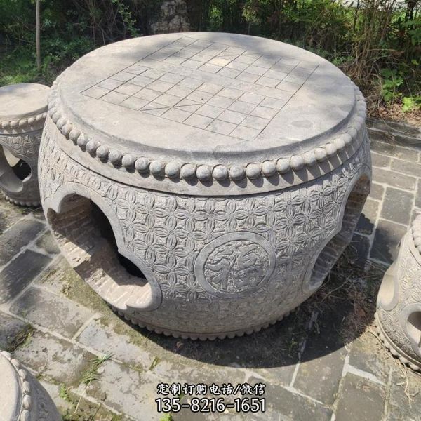 公園庭院大理石雕刻天然石桌凳造型美觀大氣（3）
