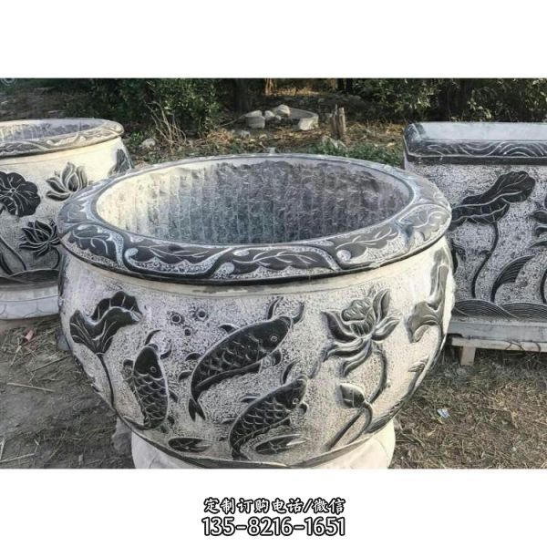 農村石雕浮雕牛槽仿古石槽雕塑（3）