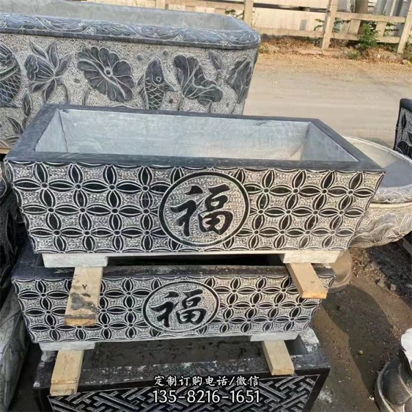 庭院戶(hù)外圓形石雕魚(yú)缸花盆雕塑（2）
