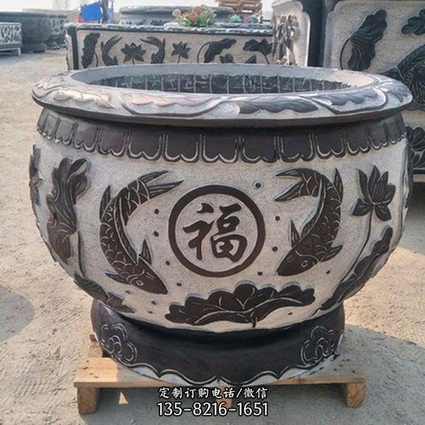 別墅園林仿古大型石雕魚缸石頭花盆擺件（5）