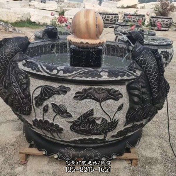 別墅園林仿古大型石雕魚缸石頭花盆擺件（4）