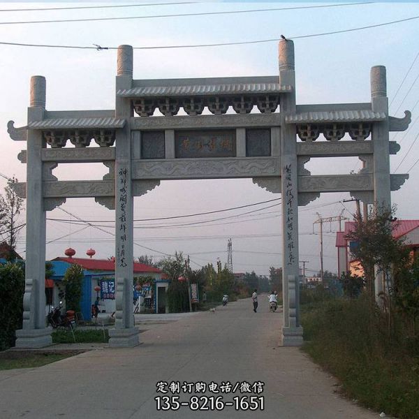 鄉鎮景觀牌坊 跨路多門大型石牌坊雕塑（3）