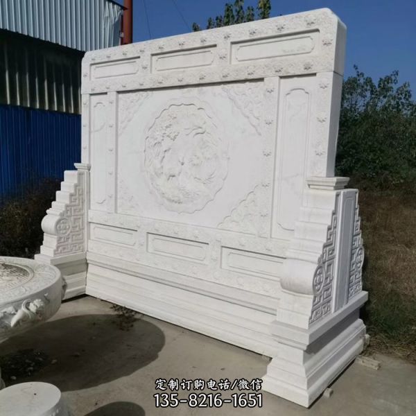 花崗巖浮雕松鶴延年山水畫中式庭院裝飾影壁墻雕塑（3）