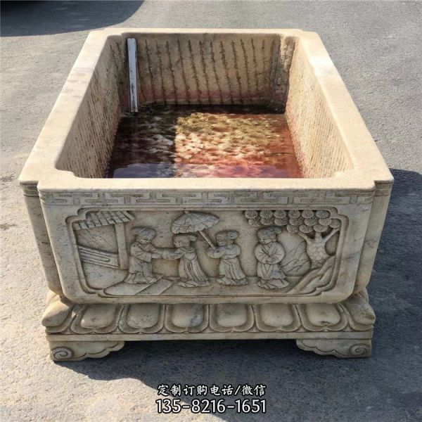庭院戶外養魚漢白玉浮雕石缸擺件（2）