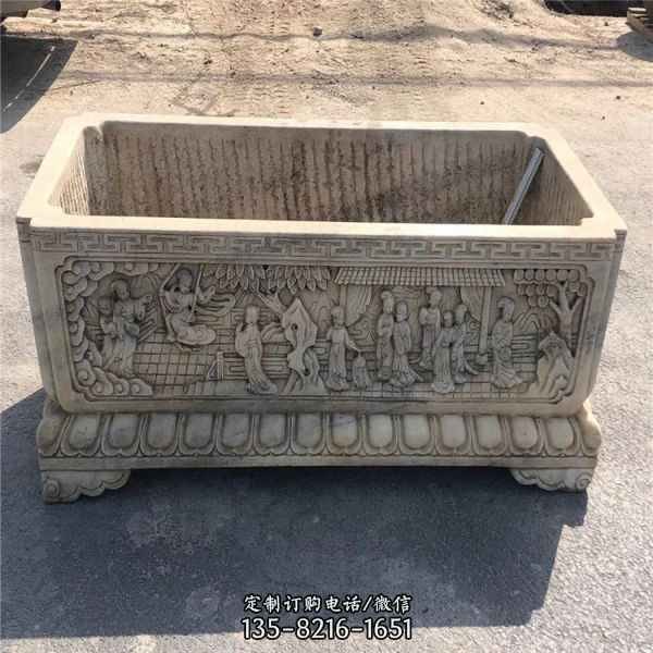 庭院戶外養魚漢白玉浮雕石缸擺件（1）