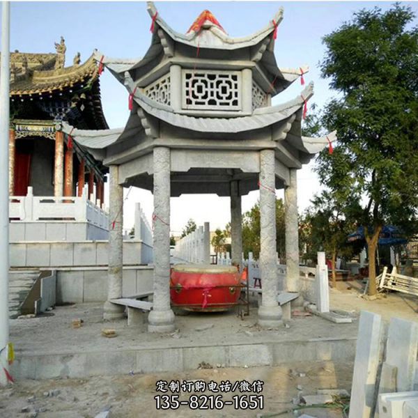 雙層晚霞紅涼亭長廊 景區(qū)石雕雕塑（4）