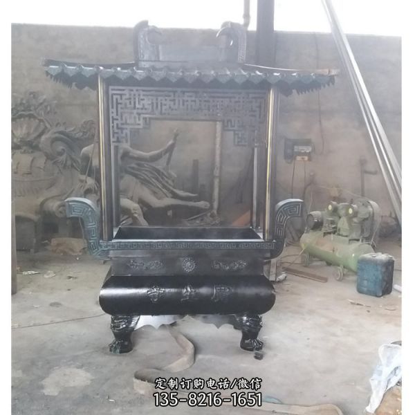 寺院燒香爐鑄銅仿古帶頂長形鑄鐵香爐擺件