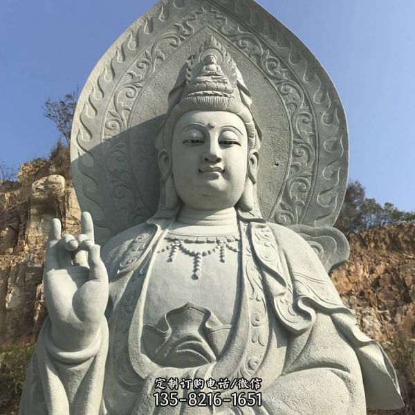 景區戶外擺放砂巖石雕刻滴水觀音佛像