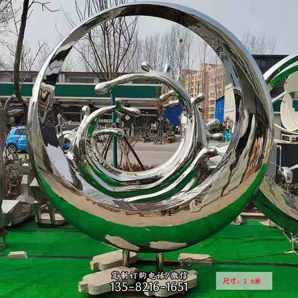 小區樓盤不銹鋼拋光鏡面圓環浪花現代流行水景觀雕塑
