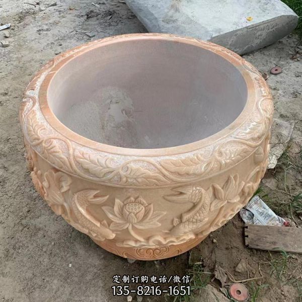 庭院室外擺放晚霞紅浮雕養魚缸花盆（3）