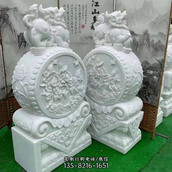 酒店別墅庭院門口石雕浮雕抱鼓石擺件雕塑（3）