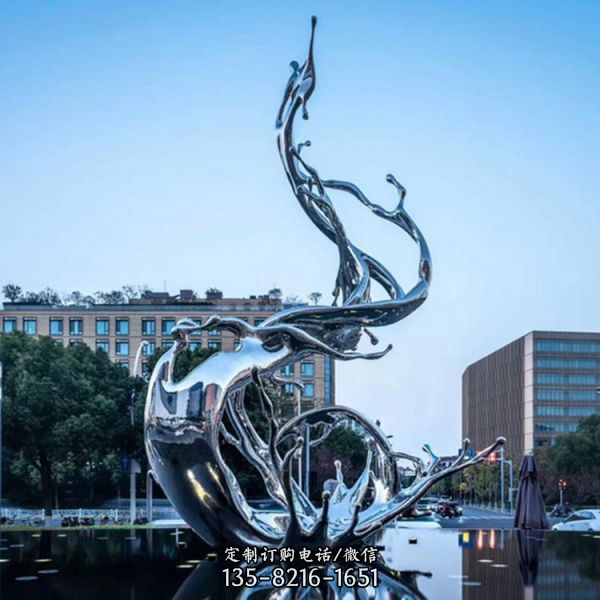 小區酒店戶外不銹鋼鏡面浪花水景雕塑（4）
