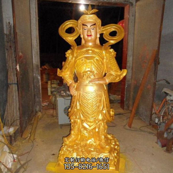 寺廟室內供奉樹脂彩繪漆金如來佛神像雕塑（2）