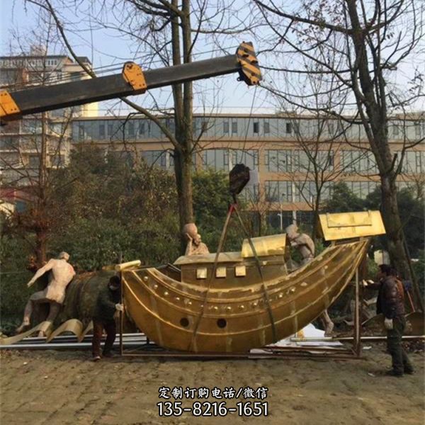 公園黃銅鑄造仿古船帆草地園林景觀雕塑