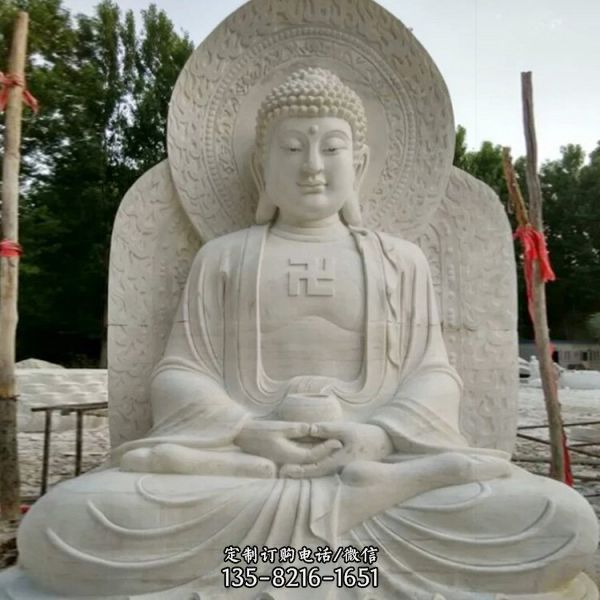 寺院戶外擺放大理石雕刻如來佛座像雕塑（1）