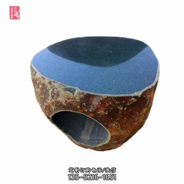 大理石黑異形圓桌園林天然休閑石桌雕塑