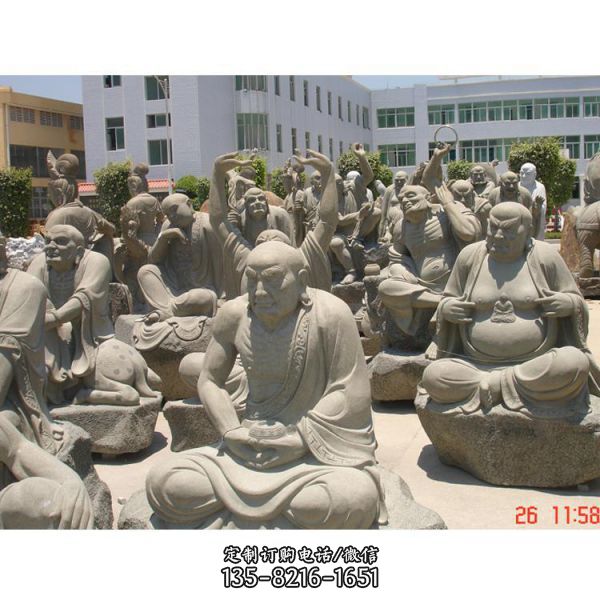 寺廟砂巖雕刻十八羅漢佛像菩薩雕塑（3）