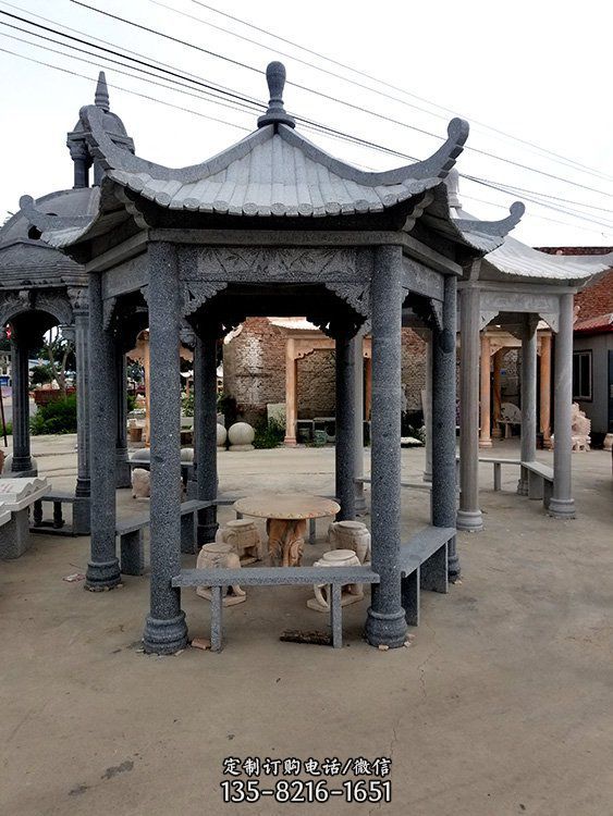 花崗巖六角石亭子戶外園林景觀雕塑（1）