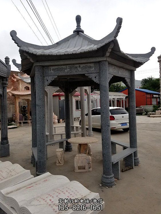 花崗巖六角石亭子戶外園林景觀雕塑（4）