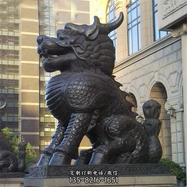 酒店企業門口擺放鎮宅招財銅麒麟雕塑（1）