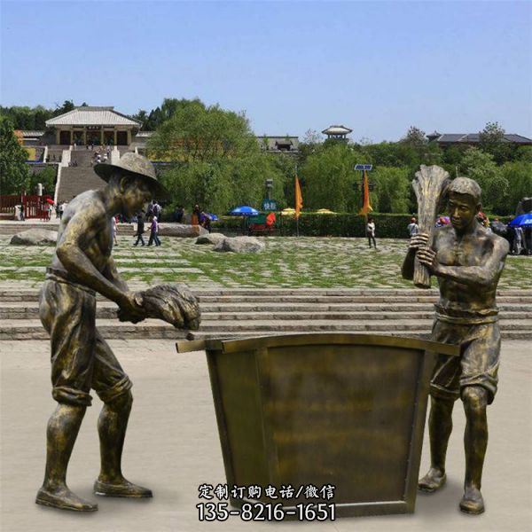 農耕主題農民收麥人物玻璃鋼仿銅雕塑（3）