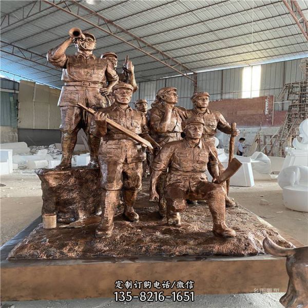 玻璃鋼仿銅紅色文化八路軍主題人物雕塑