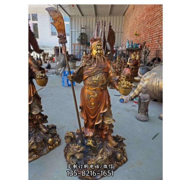 玻璃鋼仿銅彩繪家居寺院大型關(guān)二爺關(guān)公雕塑（2）