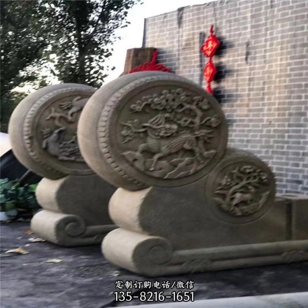 農村大理石石雕庭院浮雕抱鼓石門墩雕塑（4）